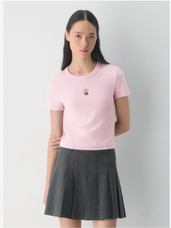 Aritzia Tops - NWT Aritzia Sunday Best Light Pink Short Sleeve Knit Top with Embroidered Bear